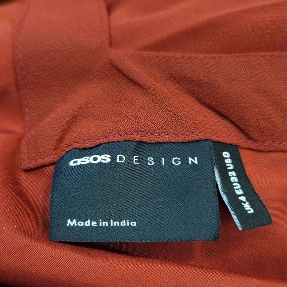 Asos Design Oxblood Red Pleated Cami Midi Dress Drawstring Waist Size 0 - Picture 8 of 10